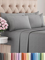 King Sheets Set 6 Piece - Includes 4 Pillowcases - Bed Sheets King Size - Soft Hotel Luxury Bedding - Cooling, Comfy & Breathable - 1 Flat & 1 Fitted & 4 Pillowcases w/ Deep Pockets - Heathered Grey