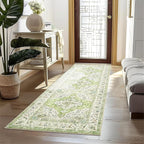 Topllen Runner Rug - 2'6"x8' Boho Washable Kitchen Rug, Non-Slip Soft Low Pile Rugs Indoor for Hallway Hall Living Room Bedroom Sunroom, Vintage Throw Stair Carpet Stain Resistance (Green, 2.5x8ft)