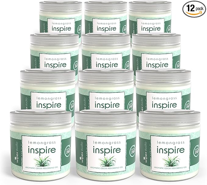 Wipex Odor Eliminator Gel Jar - Inspire Lemongrass 15oz, Odor Eliminator for Home, Effective Odor Absorber for Long-Lasting Freshness, Ideal for Rooms, Offices & Yoga Studios, 12pk