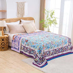 Fall Blanket for Bed, 100% Cotton Soft Rustic Boho Throw Blanket Quilt, 90"x98" Farmhouse Decor Bed Flower Blankets, Light Weight Reversible Bohemian Throw Quilt