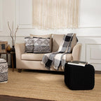 REDEARTH Cube Pouf Foot Stool Ottoman - Hand Knitted Poof - Cord Boho Pouffe - Home Décor - Stuffed Footrest for Living Room - Bedroom - Covered Patio (16" x 16" x 16") - Black