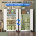 60" Tall Kitchen Pantry Cabinet, Metal Pantry Cabinet with Doors and Adjustable Shelves, White Utility Storage Cabinet with Handles for Dining Room, Bathroom, Laundry Room - Assemble Required