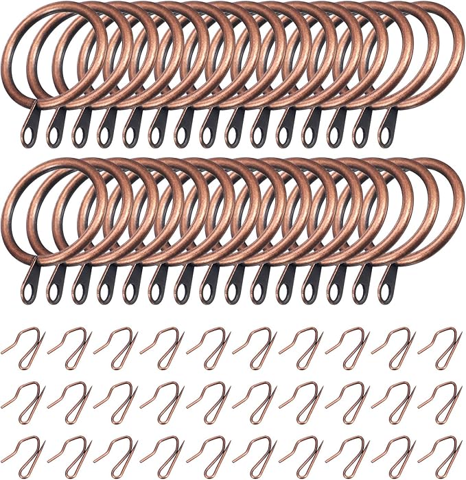 Hotop 60 Pieces 1.26 Inch Metal Drapery Curtain Rings Curtain Hanging Rings and 60 Pieces Metal Drapery Pin Hooks for Drapes Window Door Shower (Bronze)