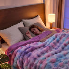 Lotus Karen Faux Fur Throw Blanket Tie-Dye Purple Rainbow - Big Bubble Rabbit Fluff Blanket for Couch, Large Fluffy Fuzzy Cozy Blanket,Thick Furry Plush Shaggy Blankets,90x90 Inches