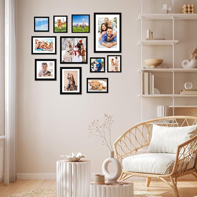 FIXSMITH 6x8 Picture Frame Set of 2, Photo Frame with HD Plexiglass, Display Pictures 5x7 with Mat or 6x8 Without Mat Multi Picture Frames Collage for Tabletop or Wall Display, Black