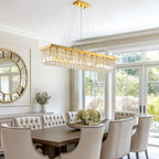 10 Lights Modern Crystal Chandelier, Gold K9 Rectangle Rectangular Chandeliers,Luxury Flush Mount Pendant Ceiling Light for Dining Room Kitchen Island L47''xW10''xH10''