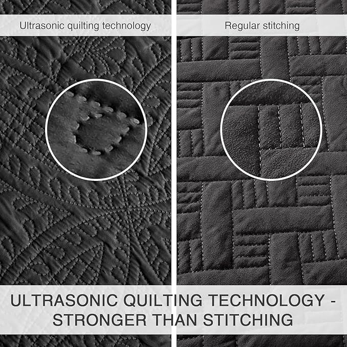 Love's cabin Quilts for Full Bed Black Bedspreads Bedding Set - Lightweight Bedspread Comforter - Coin Pattern Bedding Coverlet for All Season - 3 Pieces (1 Quilt, 2 Pillow Shams)