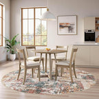 Tortania Washable 10' Round Area Rug for Living Room: Modern Abstract Neutral Large So' Thin Rugs - Non Slip Indoor Carpet for Bedroom Dining Room Office Nursery Home Floor Decoration - Colorful Multi