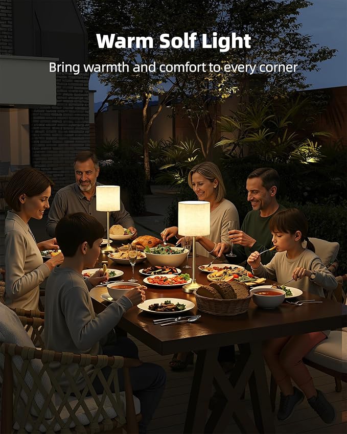 Rechargeable Table Lamp, 2-Pack, 8000mAh, Dimmable, 2700K, Touch Control, Portable, LED, Wireless, Cordless, Battery Operated, Desk Lamp, Kitchen Lamp, Fabric Shade, for Dining Room, Living Room