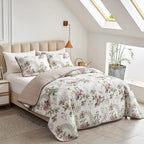 Flysheep 3 Pieces Quilt Set California King Size, Beige Floral Reversible Bedspread Coverlet Set, Soft Microfiber Lightweight Bed Cover for All Season (102" x 114", 1 Quilt+ 2 Pillow Shams)