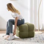 Zesthouse Square Pouf Ottoman Footstool, Modern Ottoman Coffee Table for Living Room, Poofy Boucle Stool Foot Rest, Upholstered Tufted Stool for Couch, Cube Vanity Chair Backless for Bedroom, Green