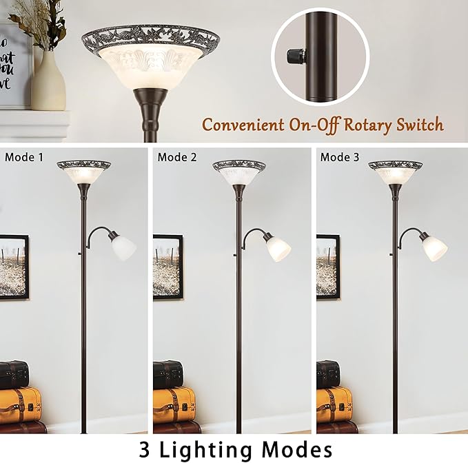 Luvkczc 70" Floor Lamp for Living Room, Bedroom, Office - 2 Head Standing Lamp with Metal Pole & Heavy Base - Vintage Tall Corner Reading Light - No Bulbs Included