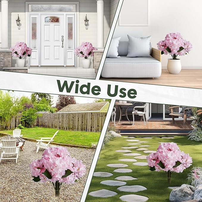 Set of 2 Artificial Hydrangea with Metal Stands, 20 Inch Tall Faux Purple Pink Flower Arrangement, Outdoor Garden Decor for Yard, Patio, Porch - Spring Summer Decoration