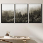 SIGNWIN Framed Canvas Print Wall Art Woodland Nursery Decor Set Fog & Mist Over Blue Pine Tree Forest Nature Modern Art Rustic Landscape Colorful for Living Room, Bedroom, Office - 16"x24"x3 Black