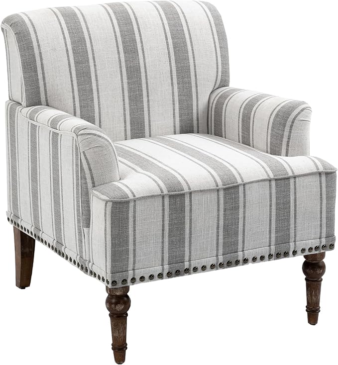 UIXE Stripe Accent Chairs Set of 2, Living Room Arm Chair Modern Nailhead Trim Club Armchair, Comfy Upholstered Sofa Lounge Seat Reading Seat Bedroom Side Seating for Home Office, Gray
