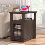 HIFYOBRO Narrow End Table with Flip Top Charging Station, Adjustable Shelf, Type-C & USB Port & Power Outlets, Side Table with Storage for Living Room/Bedroom/Home Office
