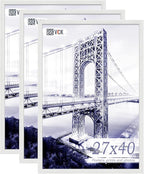 VCK 27x40 Solid Wood Poster Frames Set of 3, Exclusive Woodgrain White Picture Frame, Wall Mounting Hanging