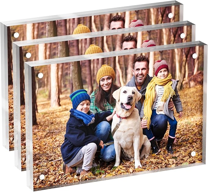 5x7 Acrylic Picture Frame 3 Pack, Clear Freestanding Double Sided Frameless Magnetic Photo Frames, Desktop Display Decor Gift