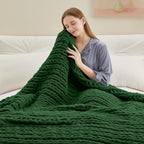 Chunky Knit Throw Blanket, 30''*40'' Knitted Throw Chenille Yarn for Bed Couch, Handmade Grass Green Crochet Big Thick Blanket, Machine Washable Cute Comfy Blanket for Home Decor