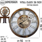 The Gears Clock 36'' Inch Real Moving Gear Wall Clock Vintage Industrial Oversized Rustic Farmhouse (Wood and Stone)