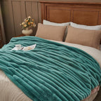 NEWCOSPLAY Faux Fur Throw Blanket Light Teal 3D Ribbed Plush Thick Warm Blanket for Couch Sofa Bed 850GSM (Light Teal Ribbed, Throw(50"x60"))
