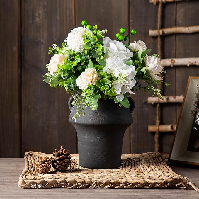 Ceramic Flower Vases, Porcelain Vase, 7 Inch Vintage Terracotta Vases with hadle for Home Decor, Decorative Farmhouse Vase for Home Decor, Living Room, Shelf Decor, Farmhouse, Table, Lyeec