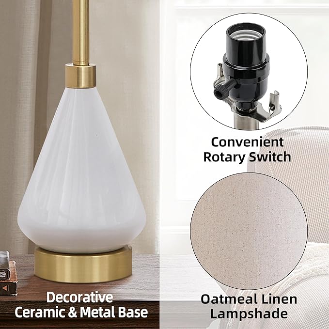 32" White Buffet Lamps Set of 2 for Living Room, Ceramic Buffet Table Lamps for Dining Room, Tall Skinny White Gold Lamps Set of 2, Modern Candlestick Lamps for Credenza, Sideboard, Hallway