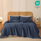 PHF 100% Cotton Waffle Weave Blanket King Size, Soft Lightweight Breathable Cozy Summer Blankets for Bed, Luxury Aesthetic Woven Bedding for Home Decor, 108"x90", Dark Navy