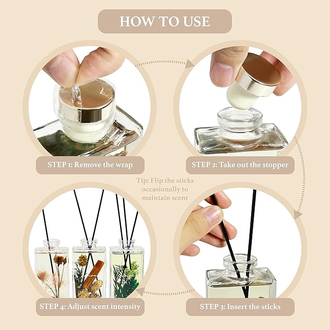 Flower Reed Diffuser Set, 5 oz Cashmere Vanilla Scent Diffuser with Sticks, Home Fragrance Scented Oil Reed Diffusers for Home, Bathroom, Decor & Gift