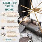 Gold 12-Light Modern Led Chandelier Flush Mount DIY Linear Art Deco Chandeliers Fixture for Dining Room，Staircase Bedroom，Bathroom，Living Room，Foyer and Kitchen Island Easy to Install Lamp