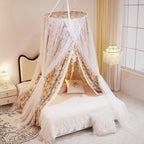 VETHIN Double Layer Princess Round Dome Canopy Bed Curtain for Girls Adults,Children Dreamy Mosquito Net,Cute Bedroom Decoration Castle Play Tent Reading Nook Canopies (Flowers/White)