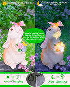 Vermeyen Solar Garden Statues Outdoor Decor-Yard Decorations for Patio,Balcony,Backyard,Lawn Ornaments-Easter Bunny Figurines with LED Light-Unique Birthday Gardening Gifts for Women,Mom,Grandma