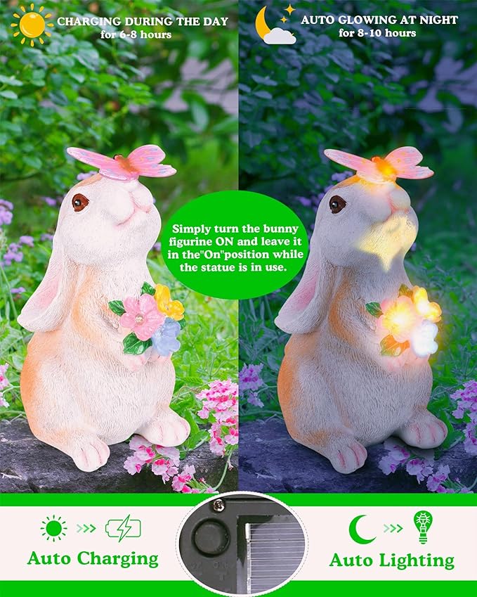 Vermeyen Solar Garden Statues Outdoor Decor-Yard Decorations for Patio,Balcony,Backyard,Lawn Ornaments-Easter Bunny Figurines with LED Light-Unique Birthday Gardening Gifts for Women,Mom,Grandma