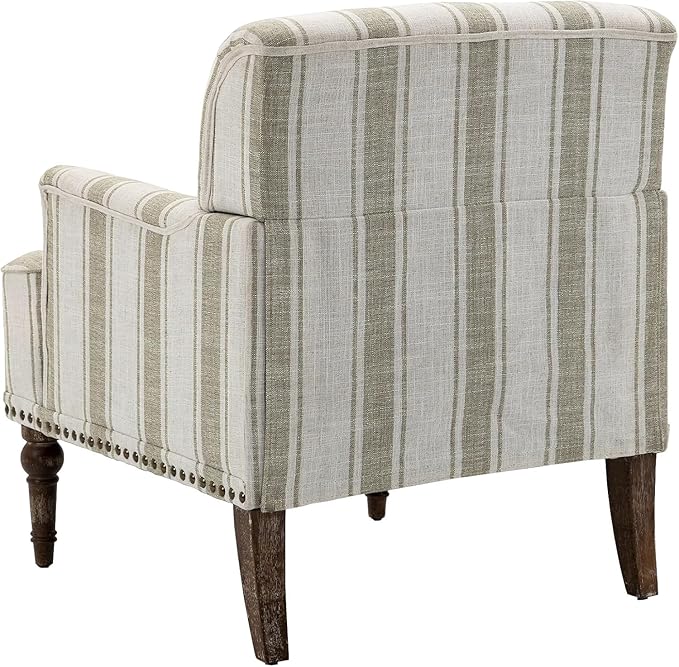 UIXE Stripe Accent Chair, Modern Upholstered Armchair in Fabric for Living Room, Nailhead Trim Club Arm Chair Comfy Single Sofa Bedroom Reading Seat with Wood Legs - Brown
