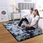 Fluffy Area Rug for Bedroom: Grey Plush Soft Bedside Dorm Area Rug - Small Carpets for Bedroom Kids Room Nursery (Tie-Dyed Dark Grey, 3x5Feet)