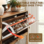 Nicetree Freestanding Ultra Slim Fluted Accent Shoe Storage Cabinet for Entryway - 2 Flip Drawers & 3-Tier Adjustable Shelves, Farmhouse Modern Rustic Shoe Rack for Hallway, Foyer