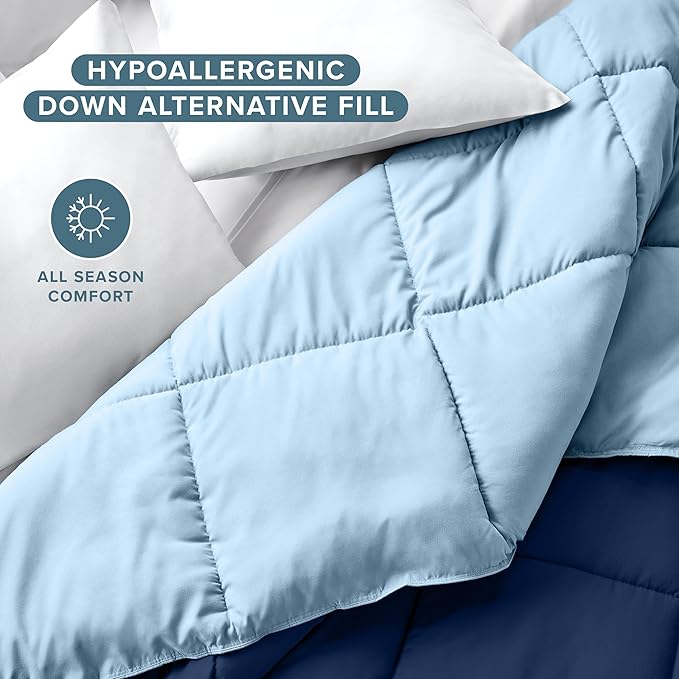 Bare Home Twin/Twin Extra Long Comforter - Reversible Colors - Goose Down Alternative - Ultra-Soft - Premium 1800 Series - All Season Warmth - Bedding Comforter (Twin/Twin XL, Dark Blue/Light Blue)