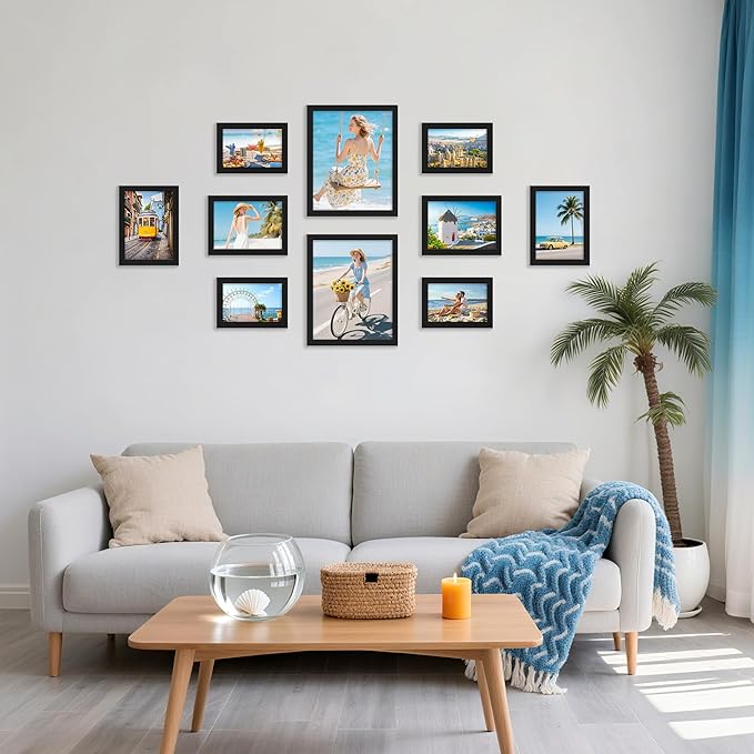 decorUhome Picture Frames Collage Wall Decor for Photo Gallery Display, Assorted Picture Frames set of 10 Including Two 8x10 / Four 5x7 / Four 4x6 for Family Wall Decor, Black, 10 Pack