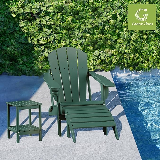 GREENVINES Adirondack-Ottoman | Set of 4 | HDPE Plastic | Outdoor Footrest | All Weather | Foot Rest | Foot Stool | Forest | for Adirondack Chair | for Patio Backyard Pool