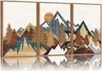 SIGNINART Vintage Mountain Framed Canvas Wall Art Set, Boho Sunrise Art Prints, Forest Nature Wilderness Art Paintings, Modern Farmhouse Woodcut Style Wall Decor for Living Room Bedroom, Office 16"x24"x3