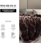 Mon Chateau Premium Reversible Luxury Faux Fur Throw for Couch, Sofa, or Bed - Plush Cozy Soft Blanket for Sleeping or Home Décor, 60" x 70" (Brown)