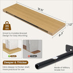 Fun Memories Floating Shelves for Wall, 32 Inch Rustic Wood Wall Mounted Shelves for Bathroom, Bedroom, Kitchen, Living Room, Deep Floating Shelves for Storage & Home Decor (Oak, Set of 2)