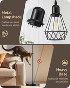 EDISHINE 70IN Farmhouse Floor Lamps for Living Room, Dimmable Industrial Tall Standing Lamps 3 LED Edison Bulbs Included, Diamond-Shaped Cage, Rustic Tree Corner Light for Bedroom, Office, Black