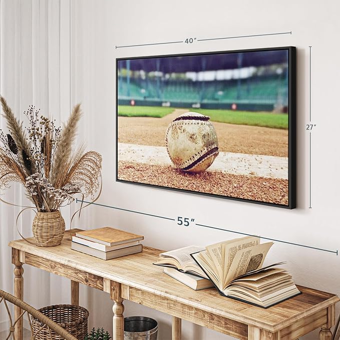 ElephantStock Baseball In Stadium Wall Art - Horizontal Framed Canvas - 1-Piece Living Room Wall Decor - Car Photography Canvas Print - Brown and Beige Decor for Wall - 40" X 27"