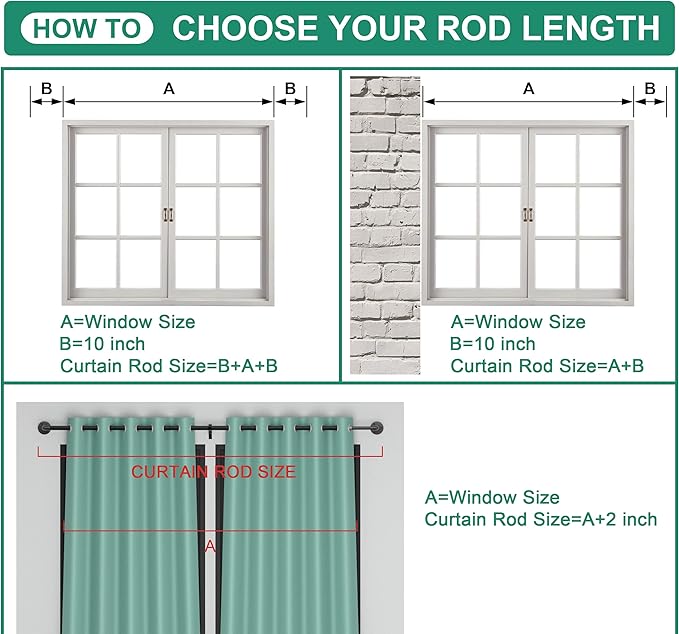 Industrial Curtain Rods, 2 Pack 1 Inch Heavy Duty Curtain Rods, Indoor/Outdoor Curtain Rod, Wrap Around Blackout Curtain Rod, Rustic Black Drapery Rods for Windows 36 to 72 inch