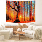 Delur Sunset Forest Tapestry Tree of Life Tropical Rainforest Landscape Tapestry Wall Hanging Scenic Nature Woodland Natural Sunrise Headboard for Bedroom Living Room Home Decor (59.1" x 78.7")