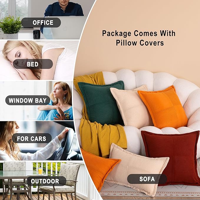 HITO 20x20 Pillow Inserts (Set of 4, with Pillow Covers Green)-Down Alternative Throw Pillows White for Couch Bed Sofa