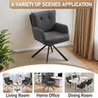 Fabric Dining Chair Set of 2 Modern Upholstered Swivel Dining Room Chairs Comfy Accent Armchair with Mid Back, Desk Arm Chair No Wheels for Kitchen/Living Room/Dining Room, Grey