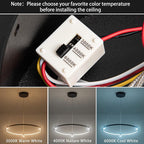 Modern Led Pendant Light Fixture Modern Led Chandelier Dimmable 23.6" Black 1 Circular Ring Hanging Pendant Lighting Fixture for Living Room Dining Room Kitchen Office Foyer 3000K 4000K 6000K