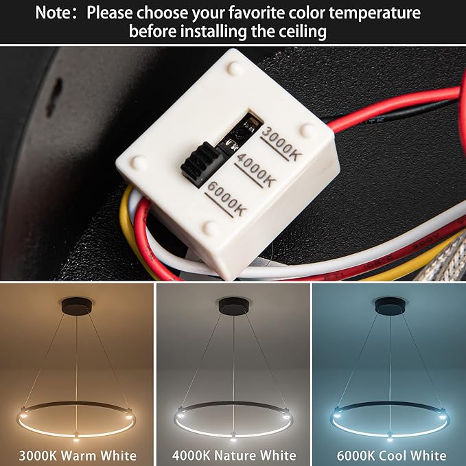 Modern Led Pendant Light Fixture Modern Led Chandelier Dimmable 23.6" Black 1 Circular Ring Hanging Pendant Lighting Fixture for Living Room Dining Room Kitchen Office Foyer 3000K 4000K 6000K